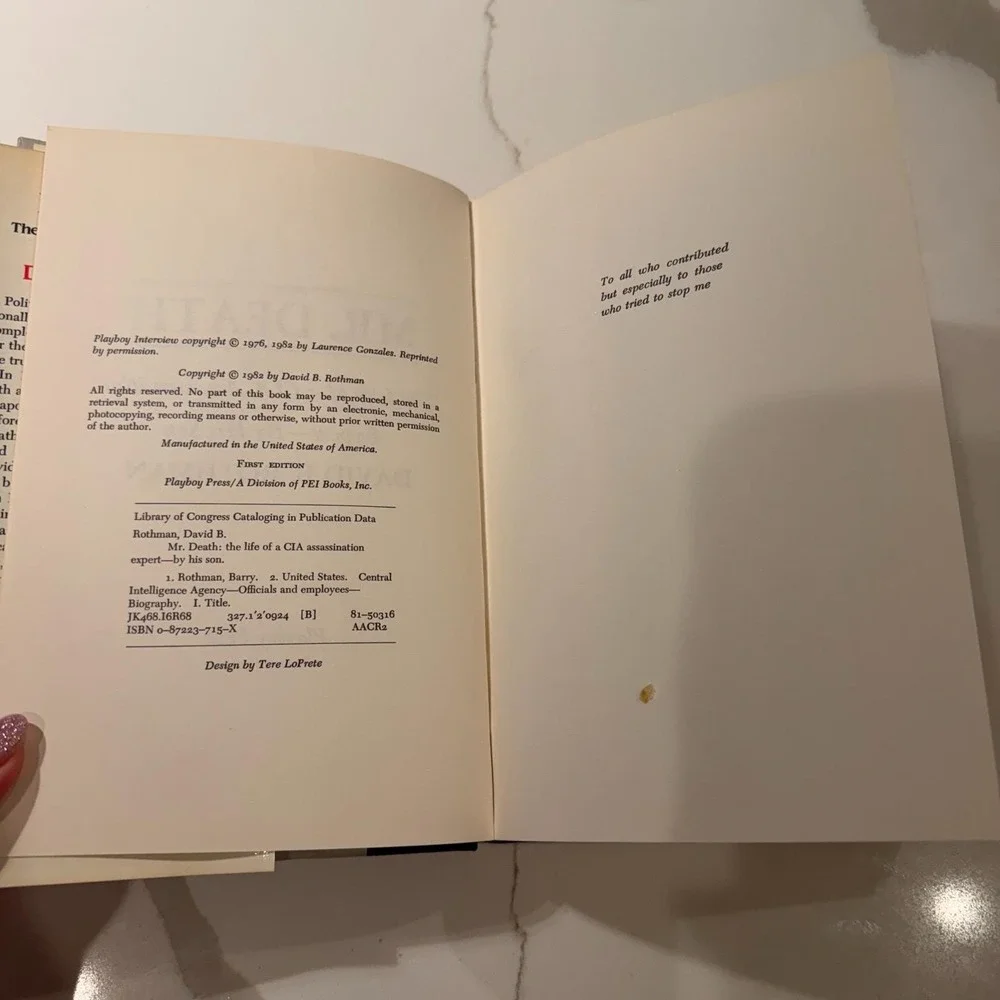 Mr. Death The Life Of A CIA Assassination Expert David B. Rothman 1982 1st Editi